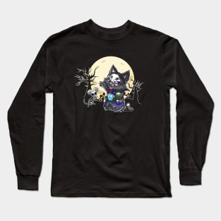 Cute but Scary Nekomancer: cat summoning the undead - Halloween RPG necromancer theme shirt Long Sleeve T-Shirt